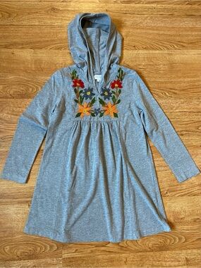 Mimi & Maggie Embroidered Hooded Dress Girls 6 Boho Floral Gra